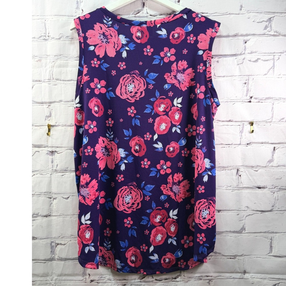 LuLaRoe Cocoa Tank Top Women XL Purple Floral Ribbed Sleeveless Knit Stretch New - Picture 2 of 7